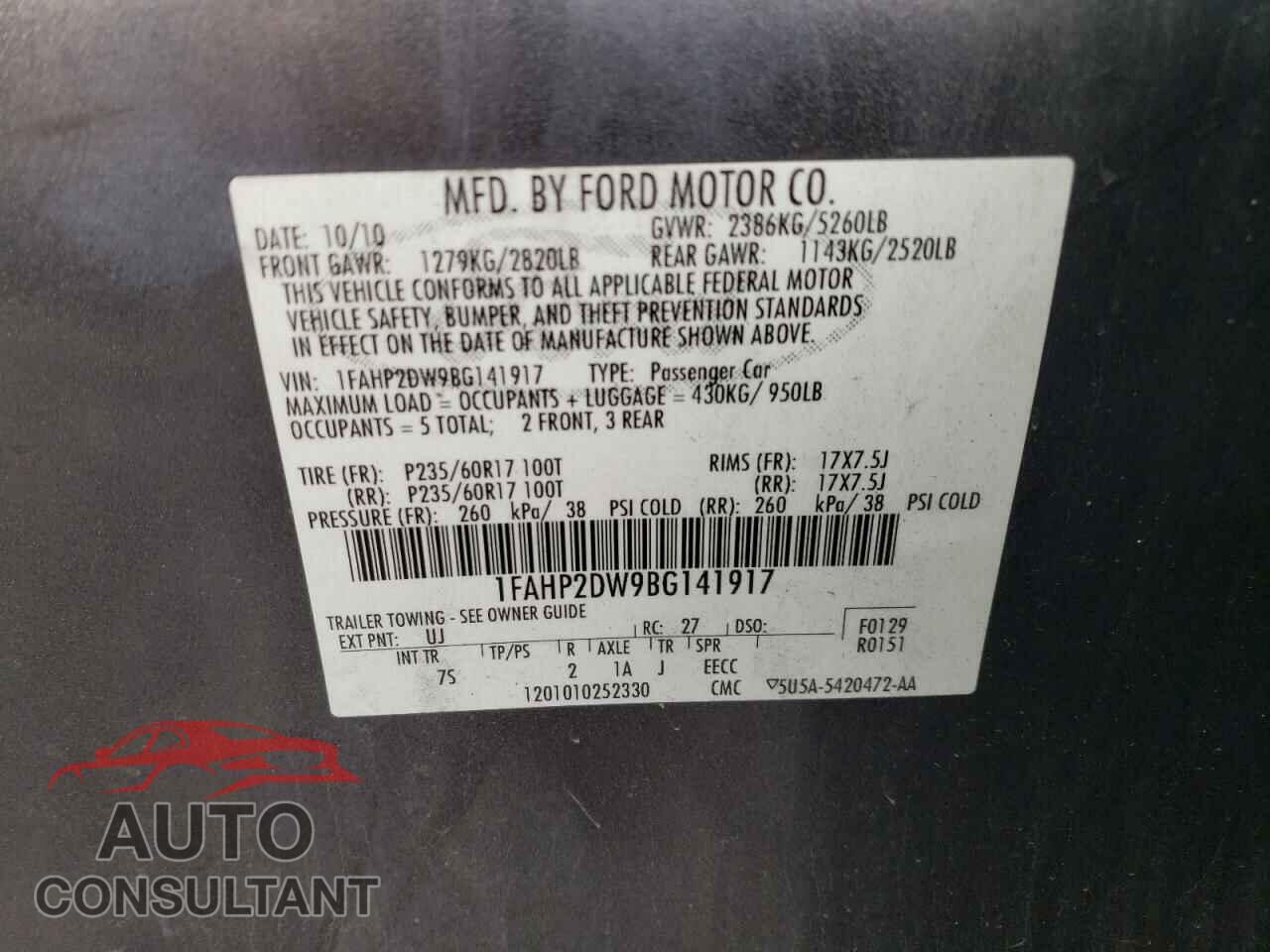 FORD TAURUS 2011 - 1FAHP2DW9BG141917