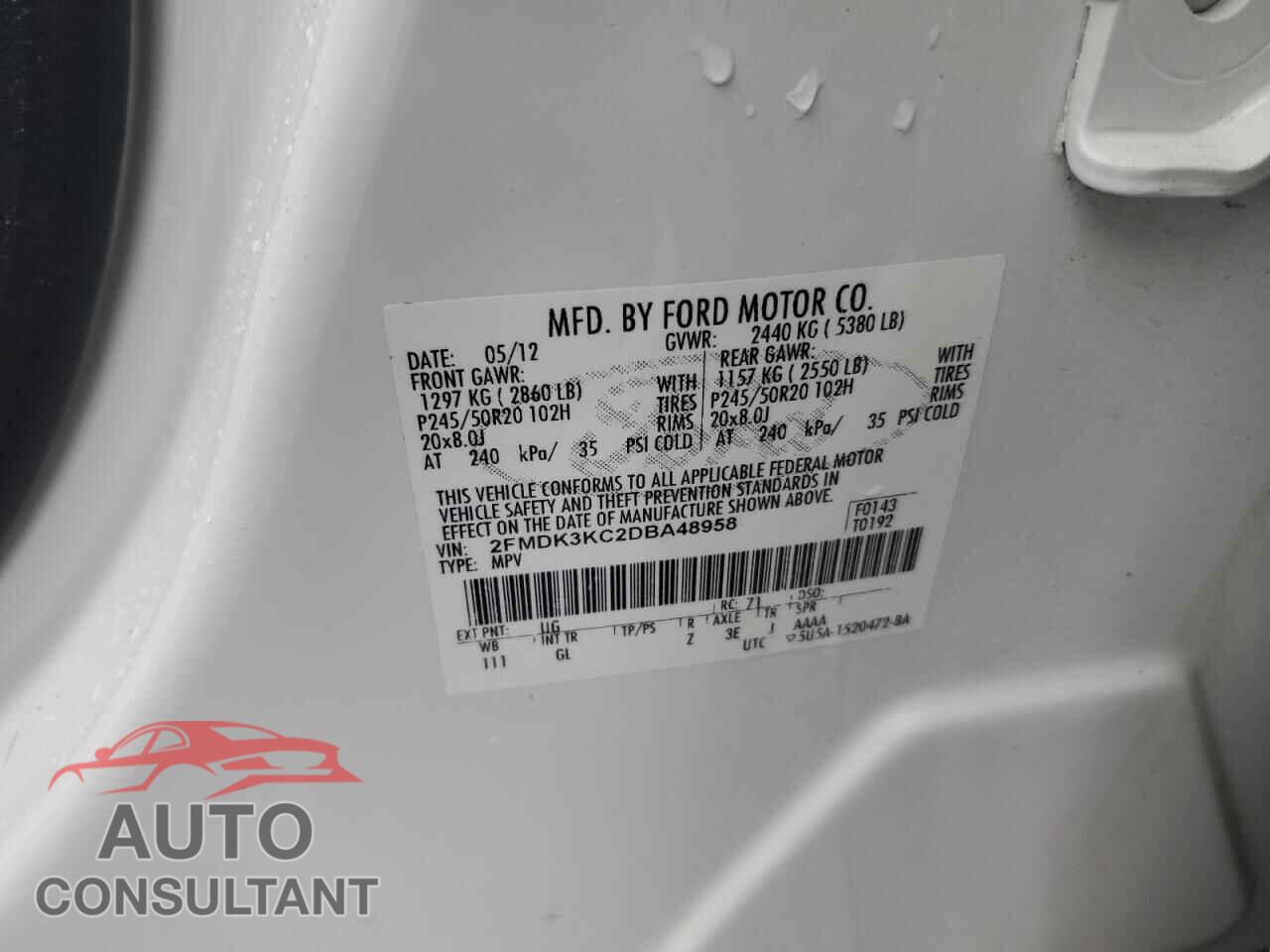 FORD EDGE 2013 - 2FMDK3KC2DBA48958