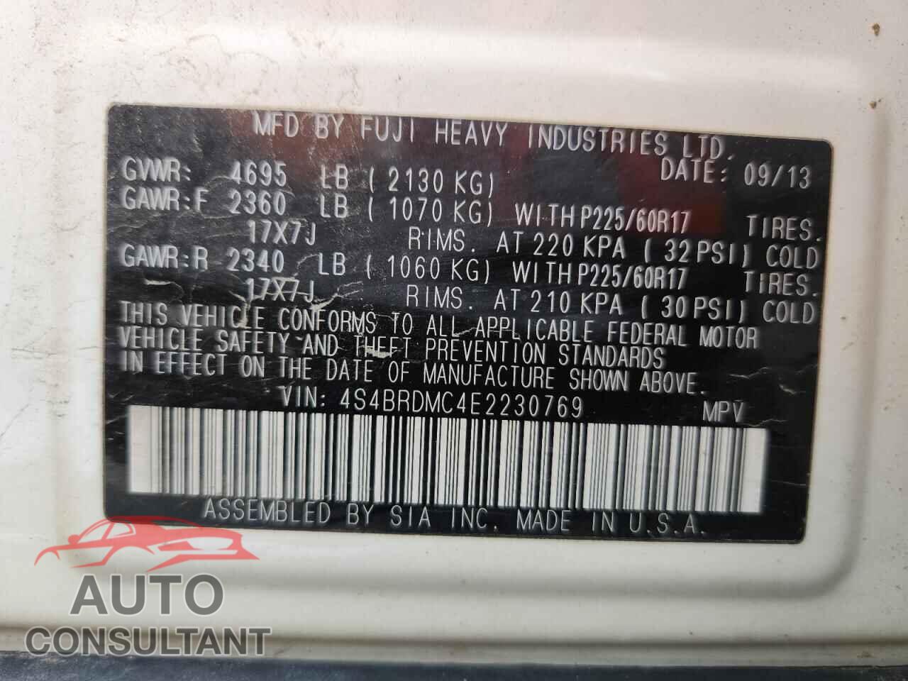 SUBARU OUTBACK 2014 - 4S4BRDMC4E2230769