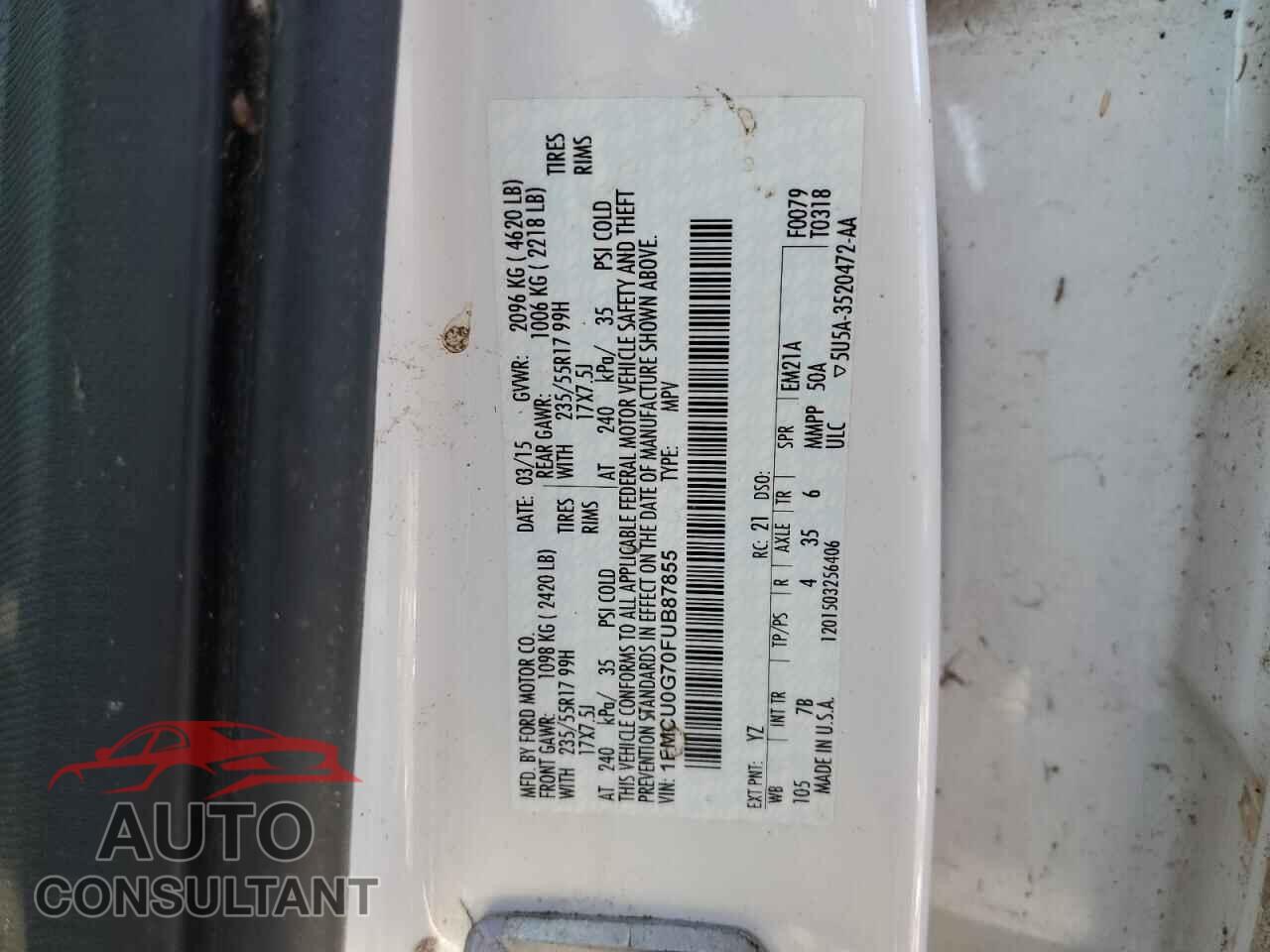 FORD ESCAPE 2015 - 1FMCU0G70FUB87855