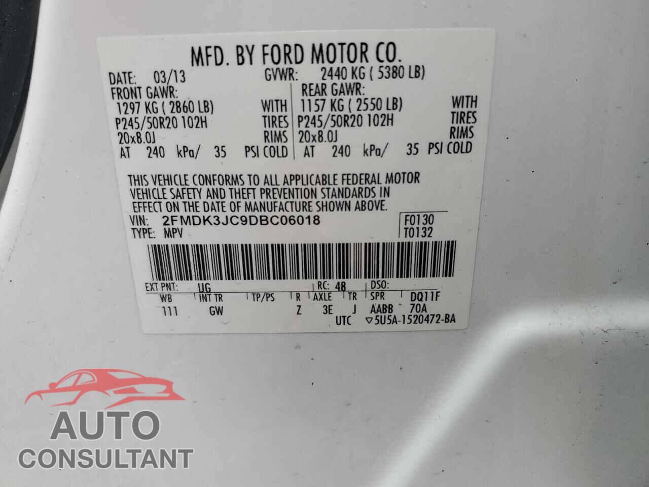 FORD EDGE 2013 - 2FMDK3JC9DBC06018