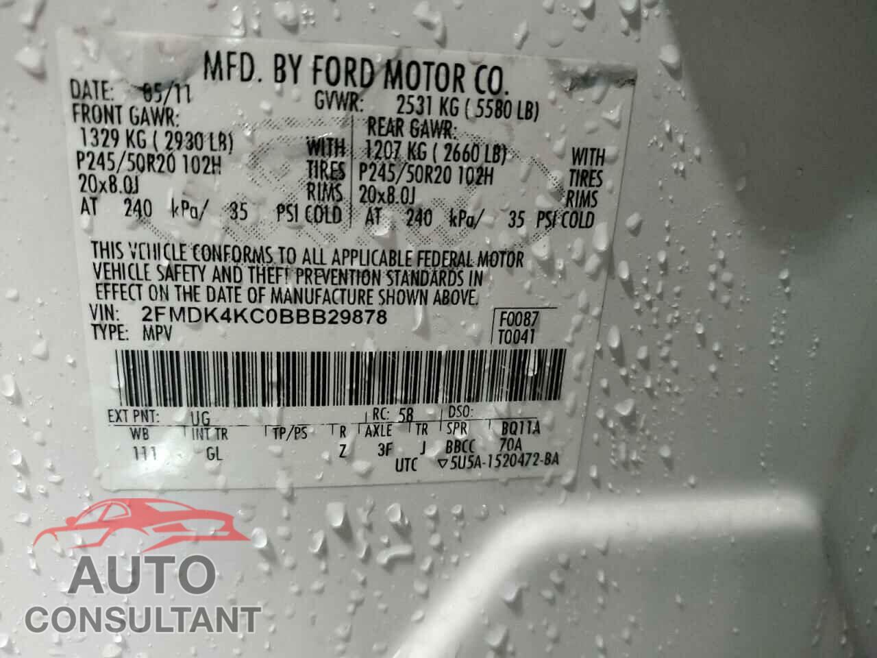 FORD EDGE 2011 - 2FMDK4KC0BBB29878