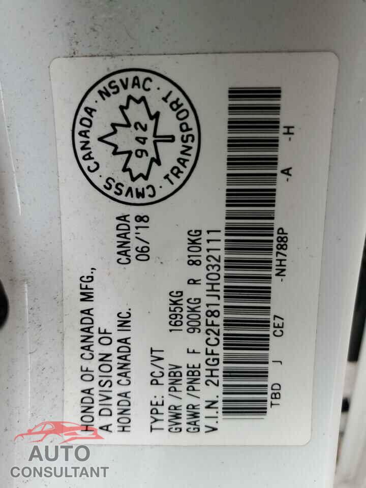 HONDA CIVIC 2018 - 2HGFC2F81JH032111