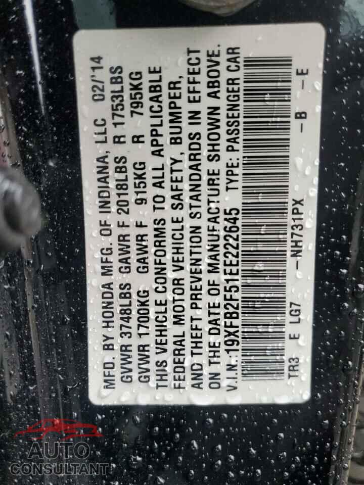 HONDA CIVIC 2014 - 19XFB2F51EE222645