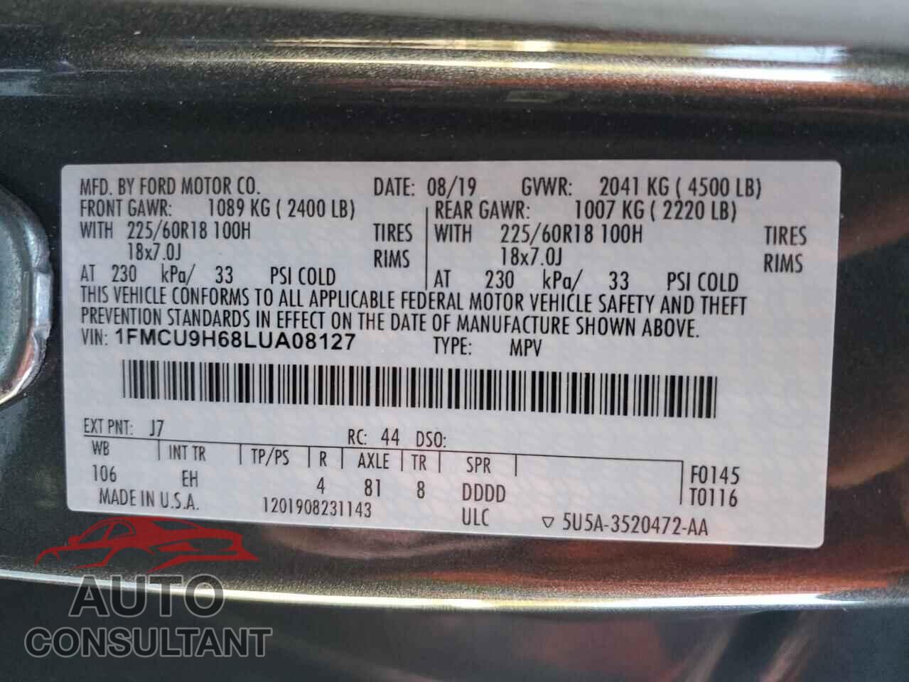 FORD ESCAPE 2020 - 1FMCU9H68LUA08127