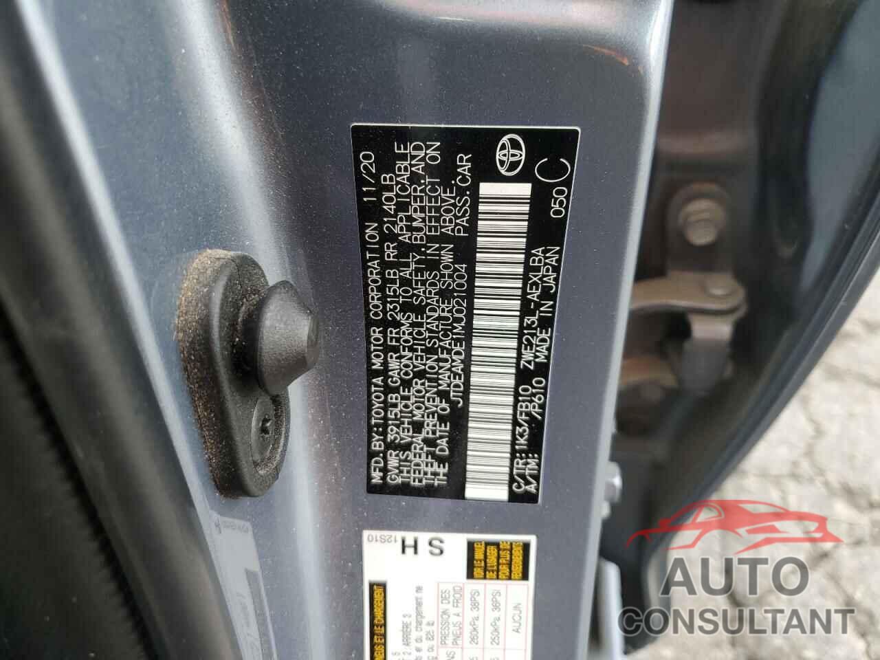 TOYOTA COROLLA 2021 - JTDEAMDE1MJ021004