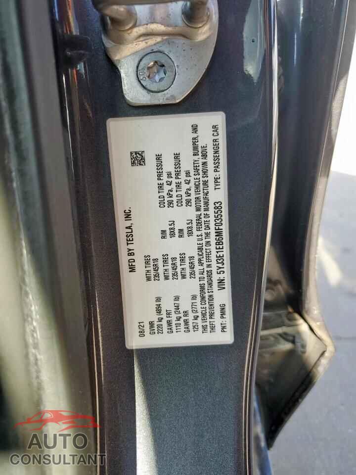 TESLA MODEL 3 2021 - 5YJ3E1EB6MF035583