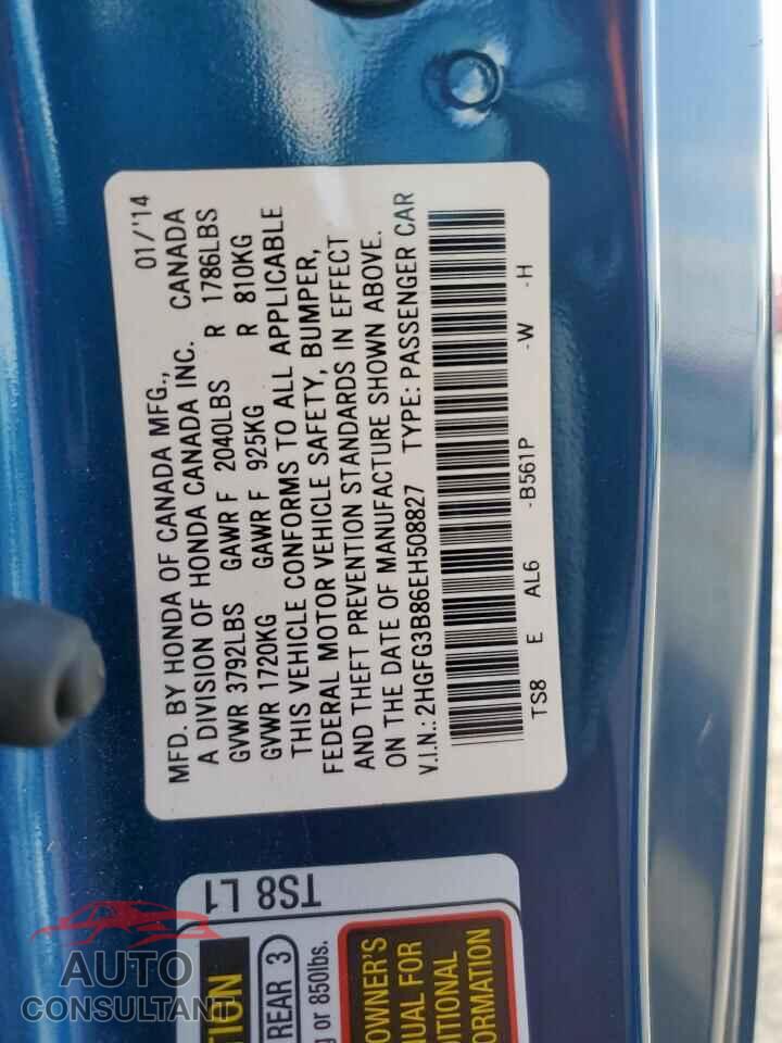 HONDA CIVIC 2014 - 2HGFG3B86EH508827