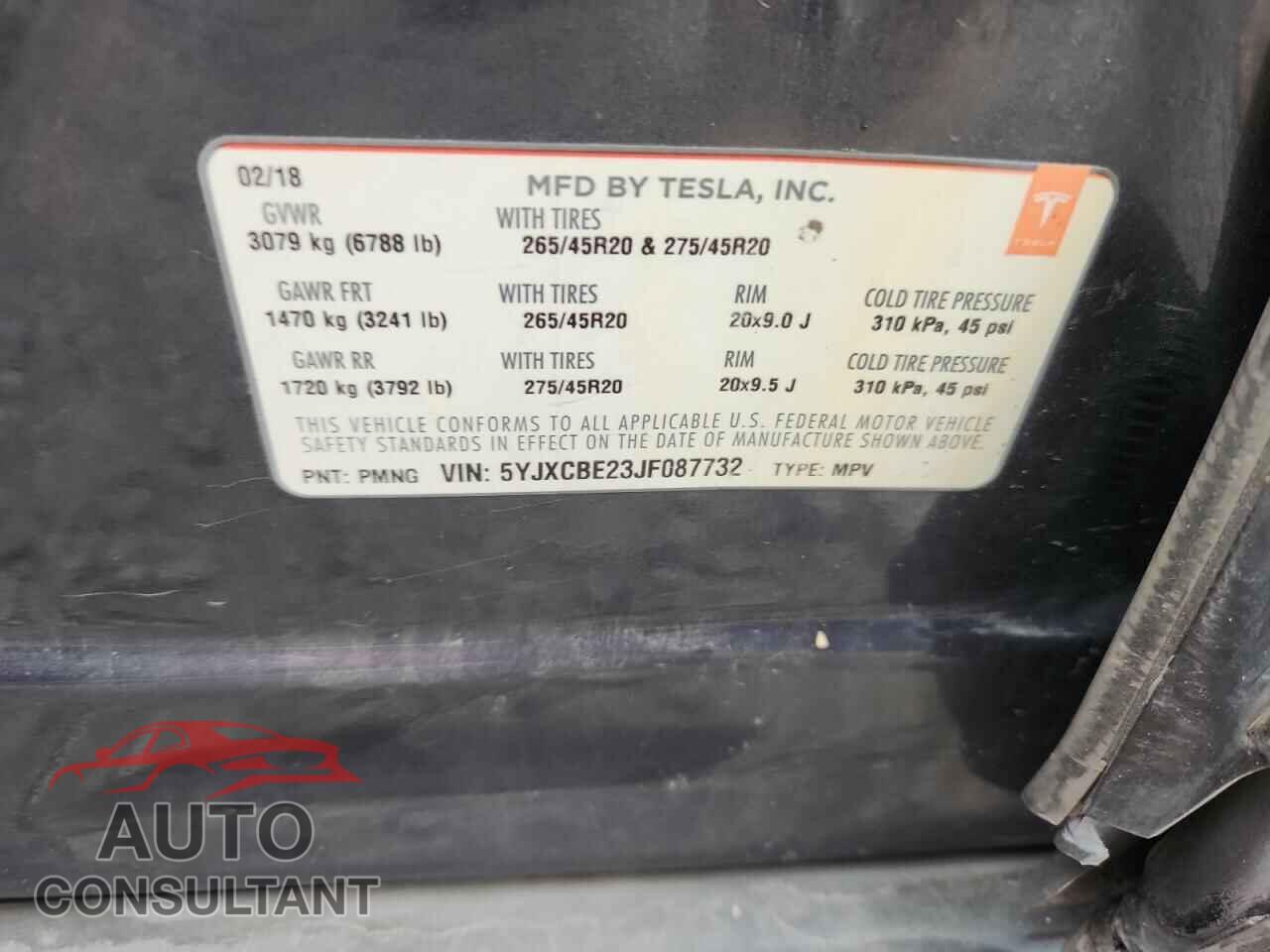 TESLA MODEL X 2018 - 5YJXCBE23JF087732