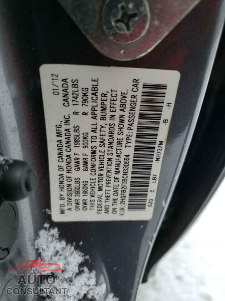 HONDA CIVIC 2012 - 2HGFB2F59CH330594