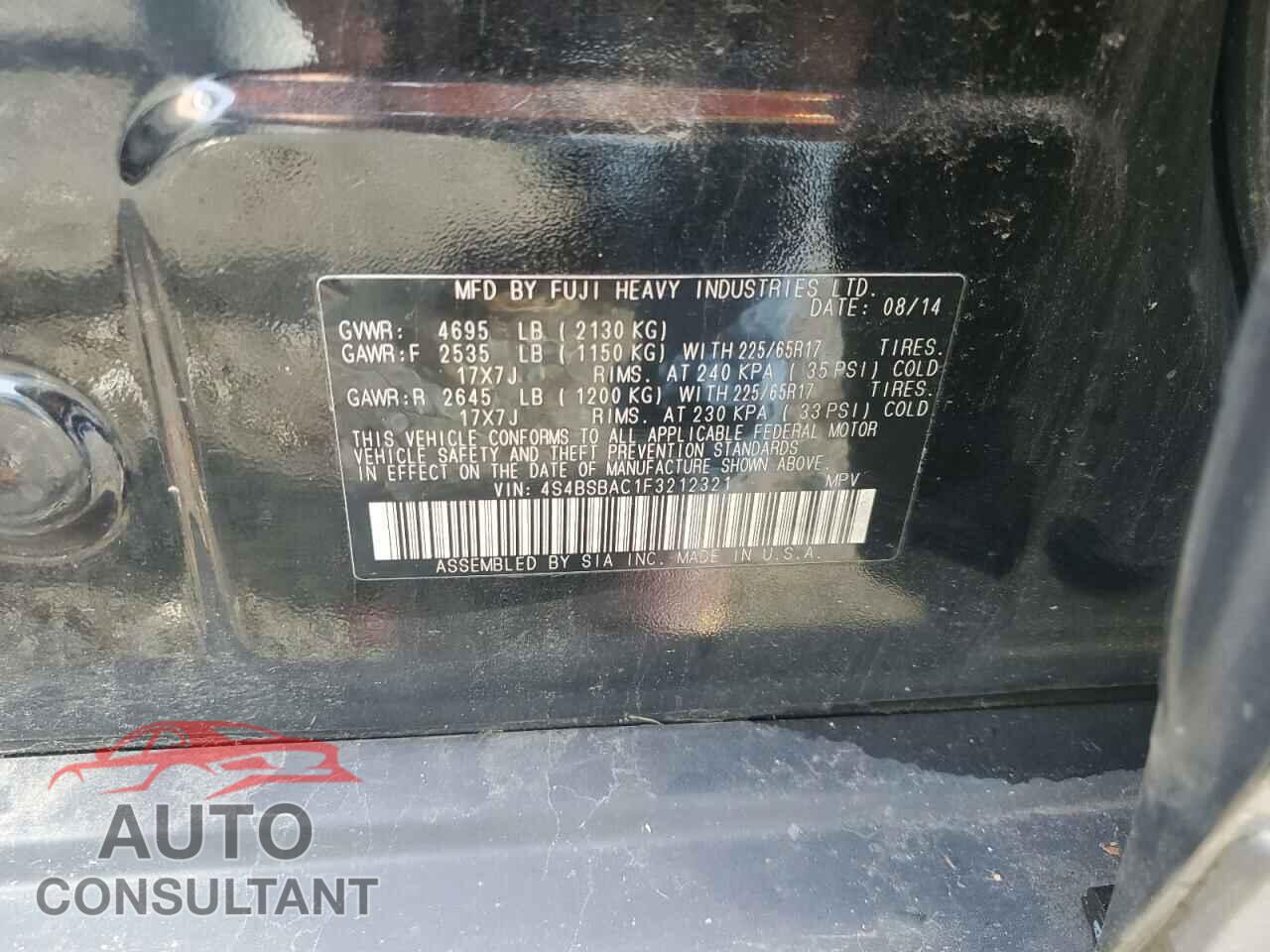 SUBARU OUTBACK 2015 - 4S4BSBAC1F3212321
