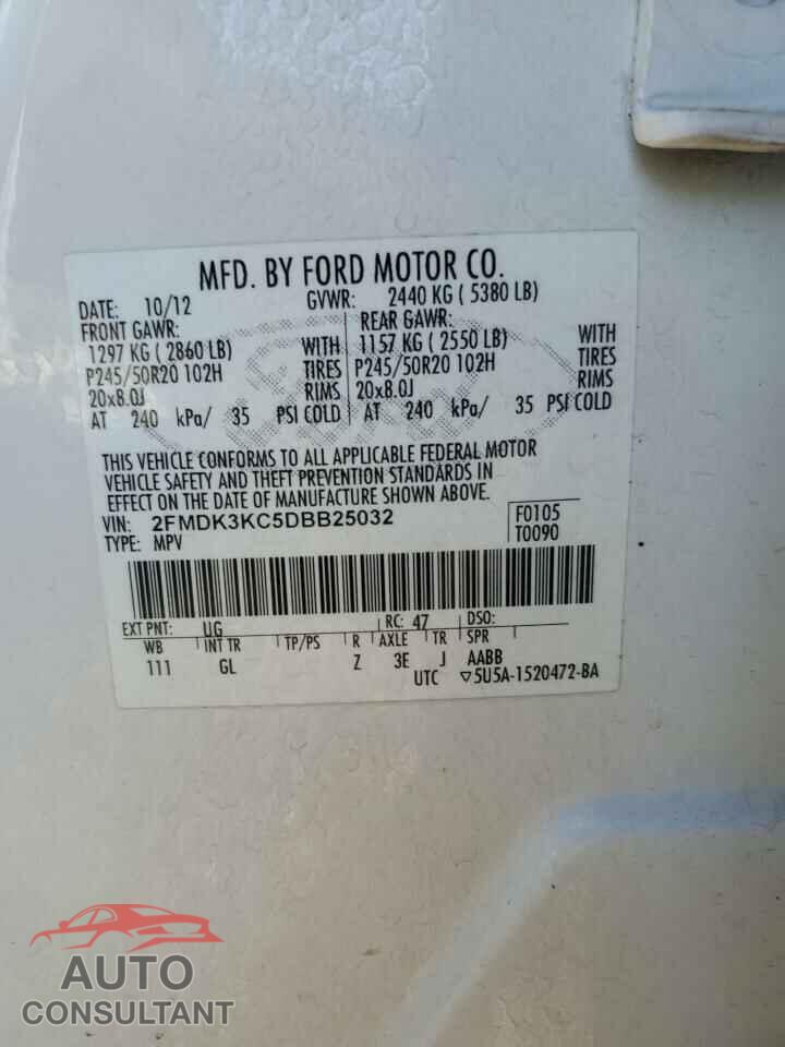FORD EDGE 2013 - 2FMDK3KC5DBB25032