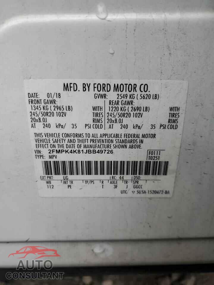 FORD EDGE 2018 - 2FMPK4K81JBB49726