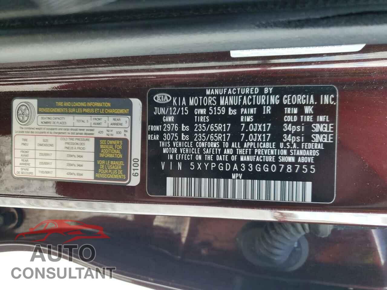 KIA SORENTO 2016 - 5XYPGDA33GG078755