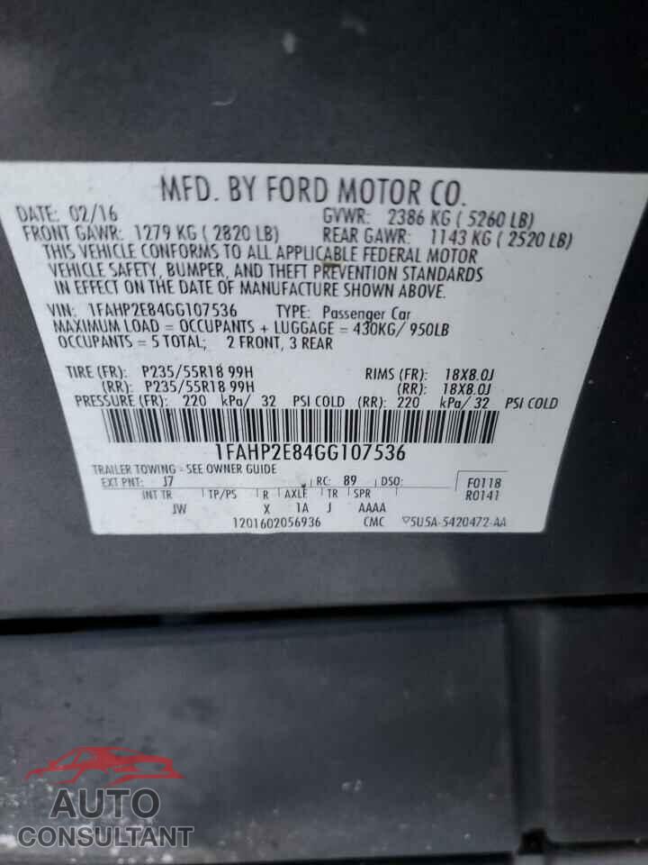FORD TAURUS 2016 - 1FAHP2E84GG107536