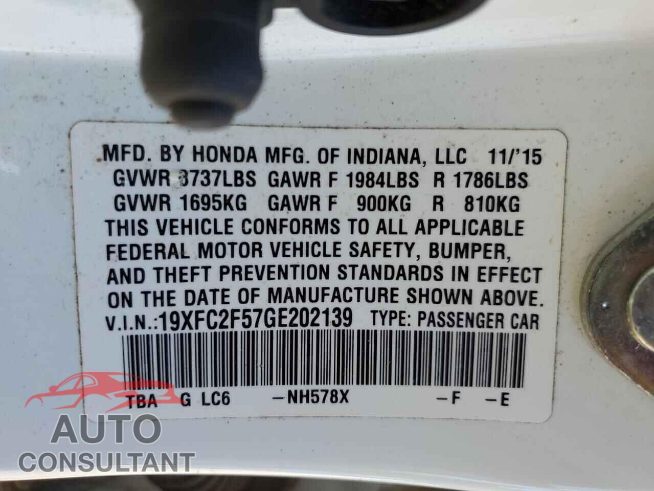 HONDA CIVIC 2016 - 19XFC2F57GE202139