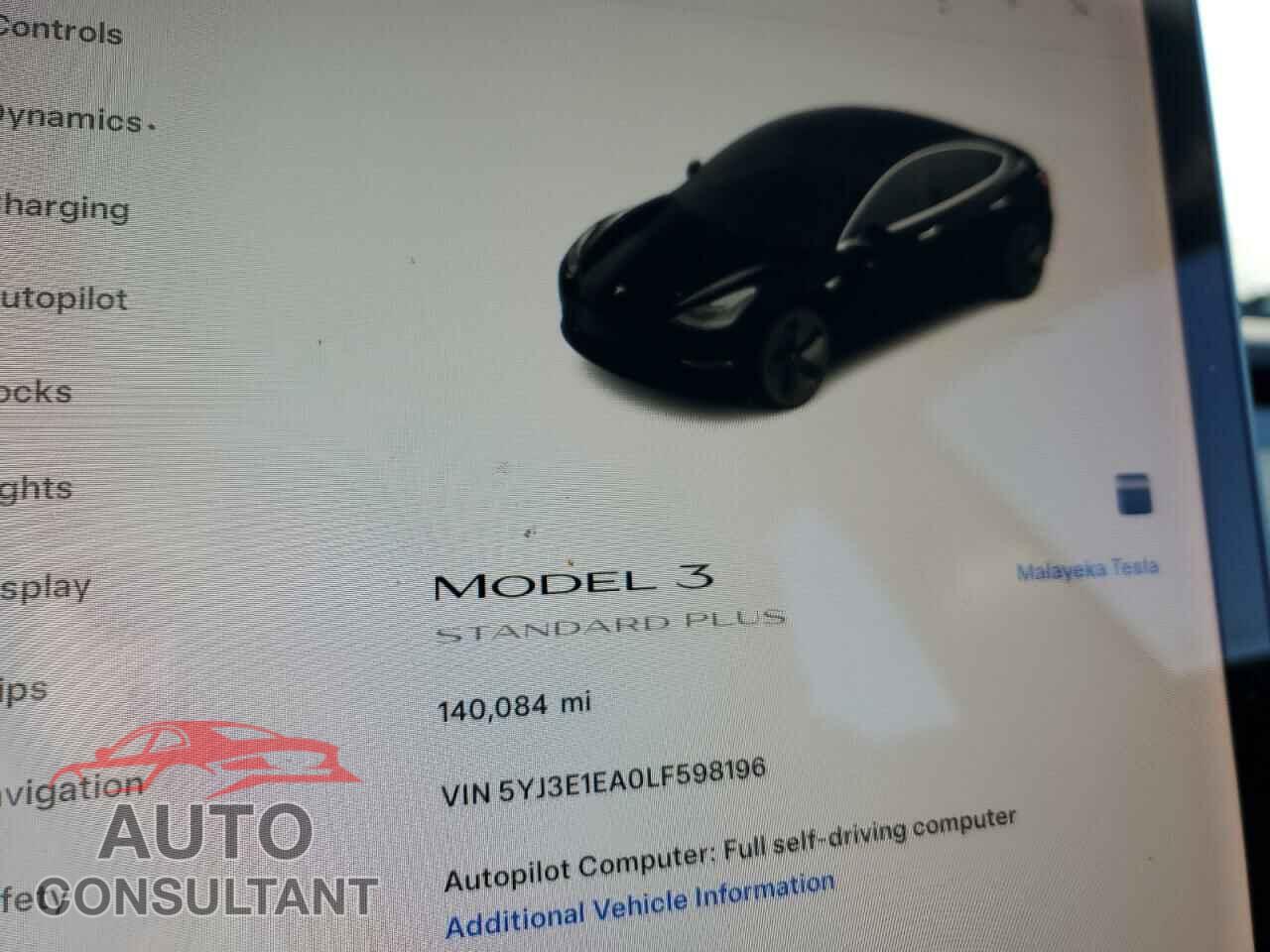 TESLA MODEL 3 2020 - 5YJ3E1EA0LF598196