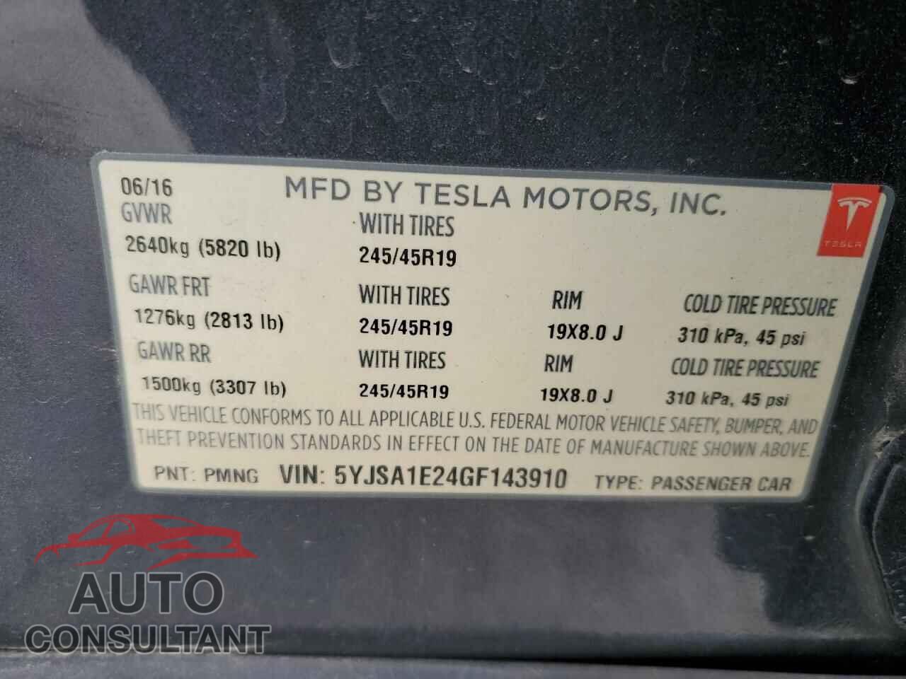 TESLA MODEL S 2016 - 5YJSA1E24GF143910