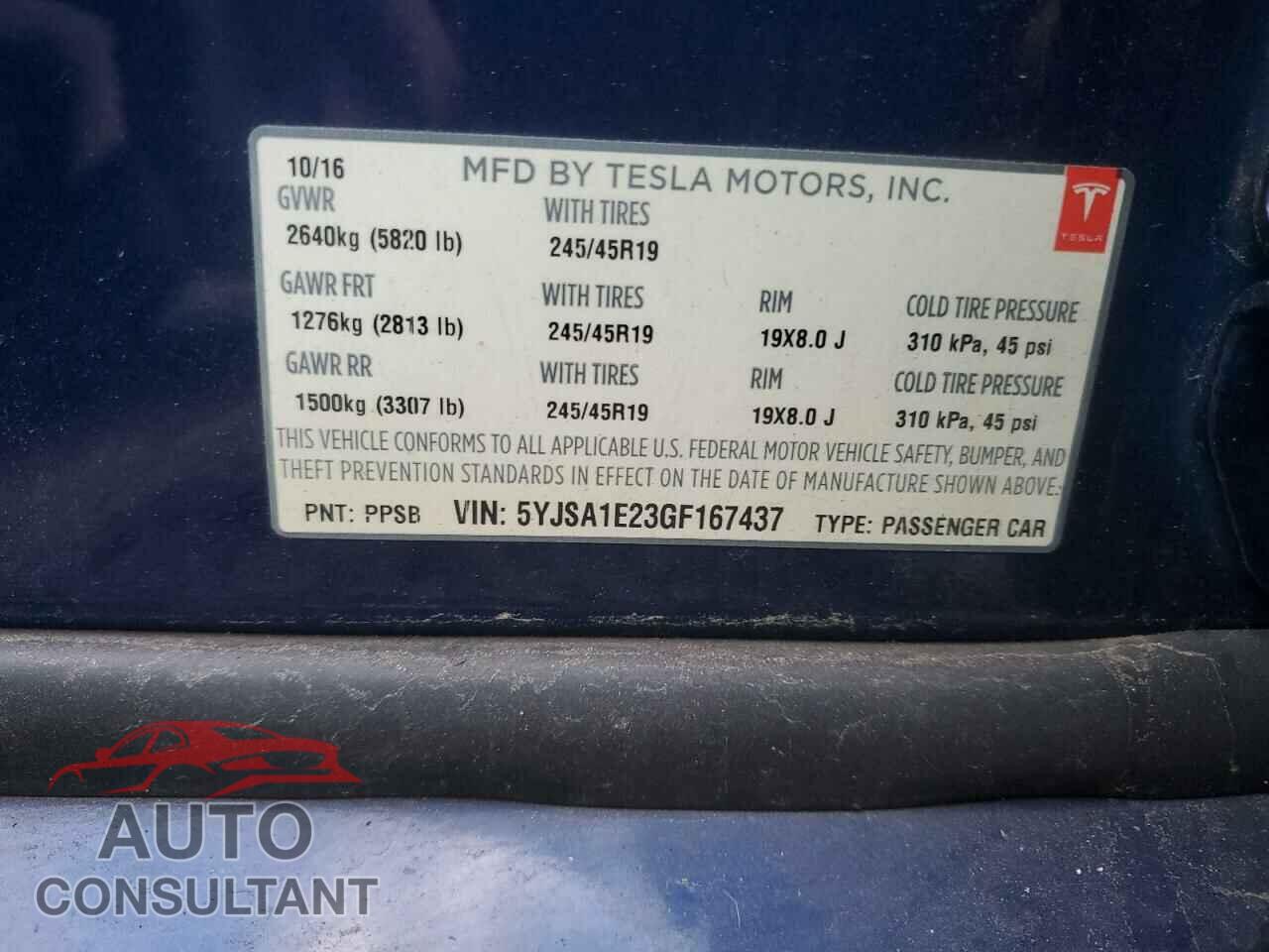 TESLA MODEL S 2016 - 5YJSA1E23GF167437