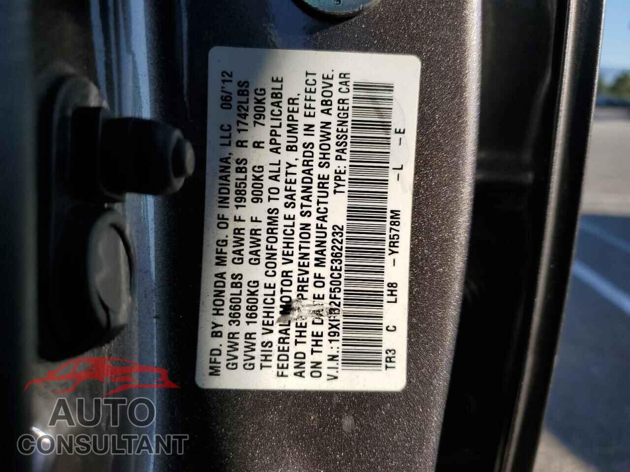 HONDA CIVIC 2012 - 19XFB2F50CE362232