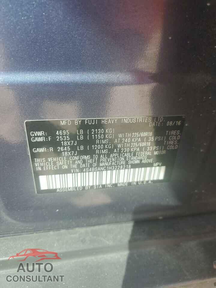 SUBARU OUTBACK 2017 - 4S4BSANC1H3228218