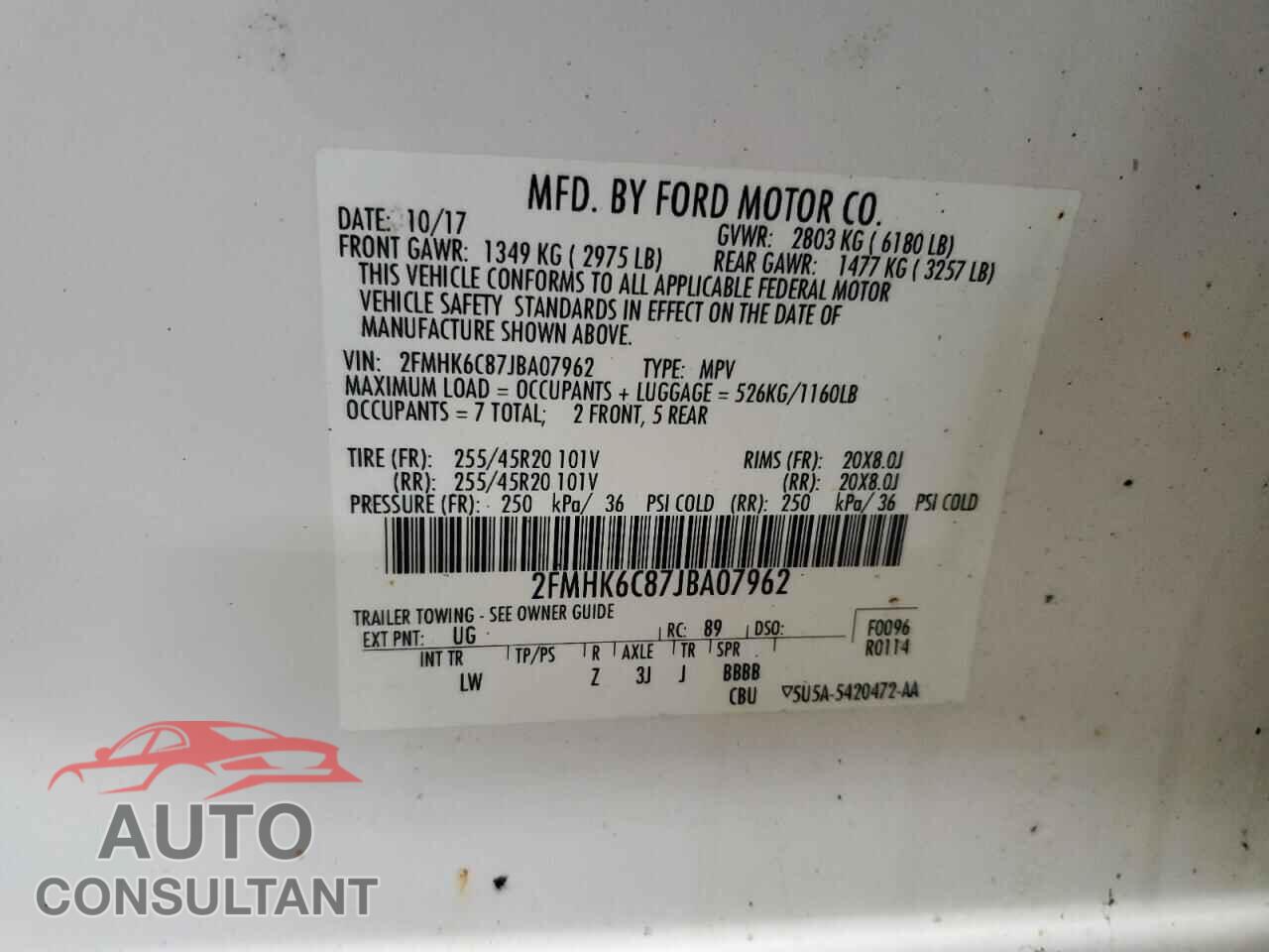 FORD FLEX 2018 - 2FMHK6C87JBA07962