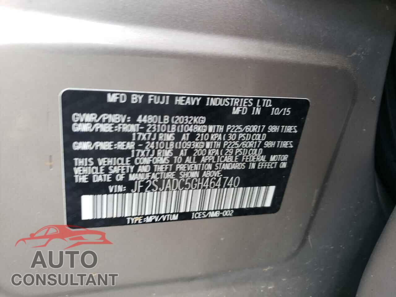 SUBARU FORESTER 2016 - JF2SJADC5GH464740
