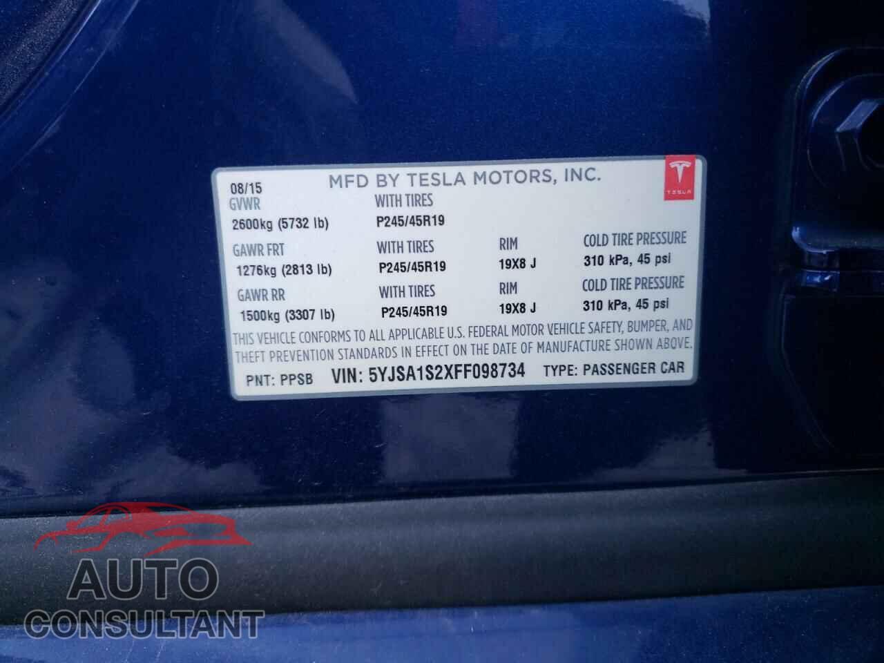 TESLA MODEL S 2015 - 5YJSA1S2XFF098734