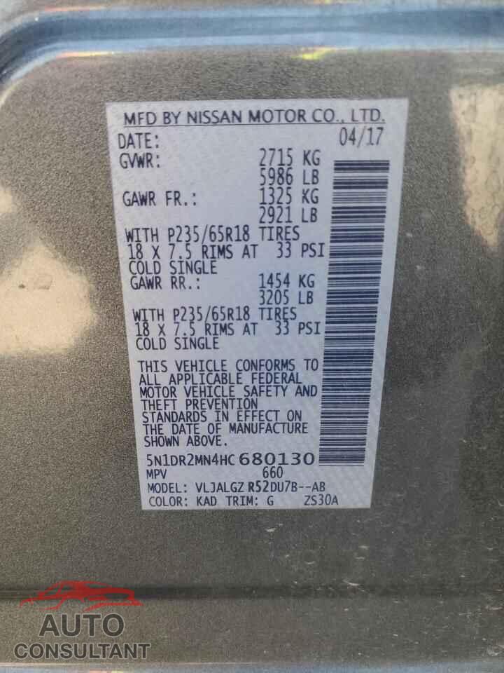 NISSAN PATHFINDER 2017 - 5N1DR2MN4HC680130