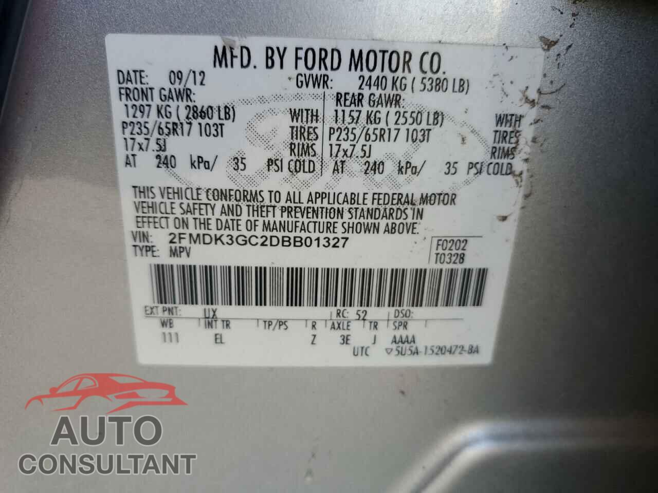 FORD EDGE 2013 - 2FMDK3GC2DBB01327
