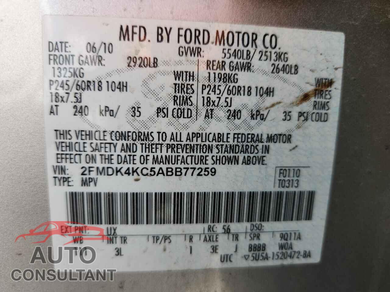 FORD EDGE 2010 - 2FMDK4KC5ABB77259