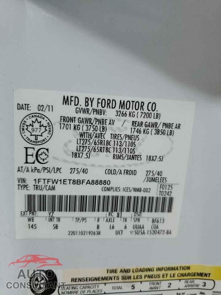FORD F-150 2011 - 1FTFW1ET8BFA88880