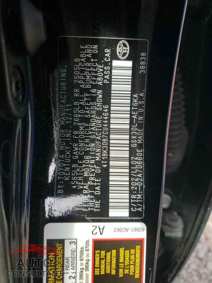 TOYOTA AVALON 2012 - 4T1BK3DB7CU444646