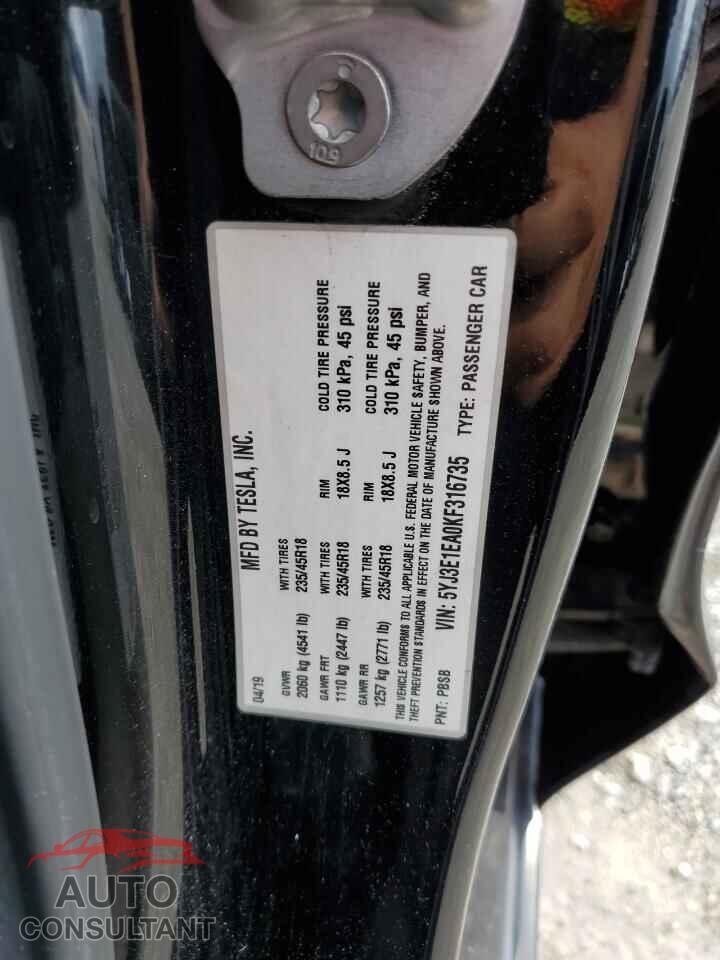 TESLA MODEL 3 2019 - 5YJ3E1EA0KF316735