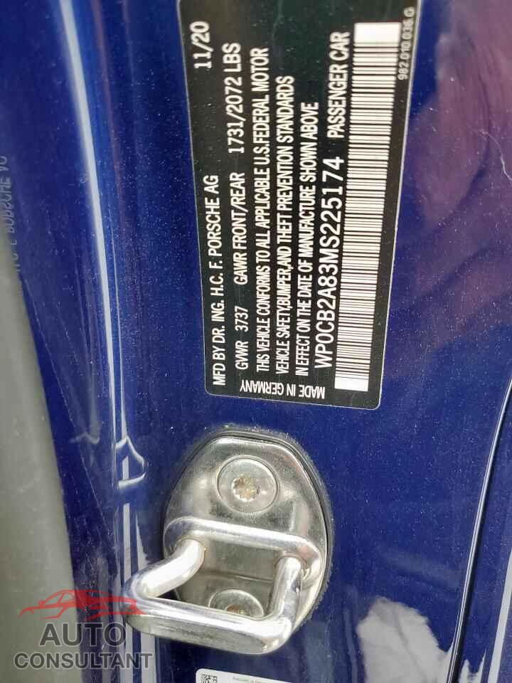 PORSCHE BOXSTER 2021 - WP0CB2A83MS225174