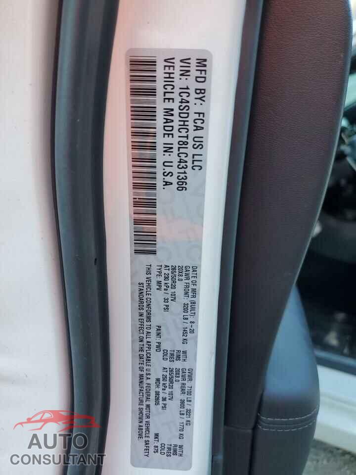 DODGE DURANGO 2020 - 1C4SDHCT8LC431366
