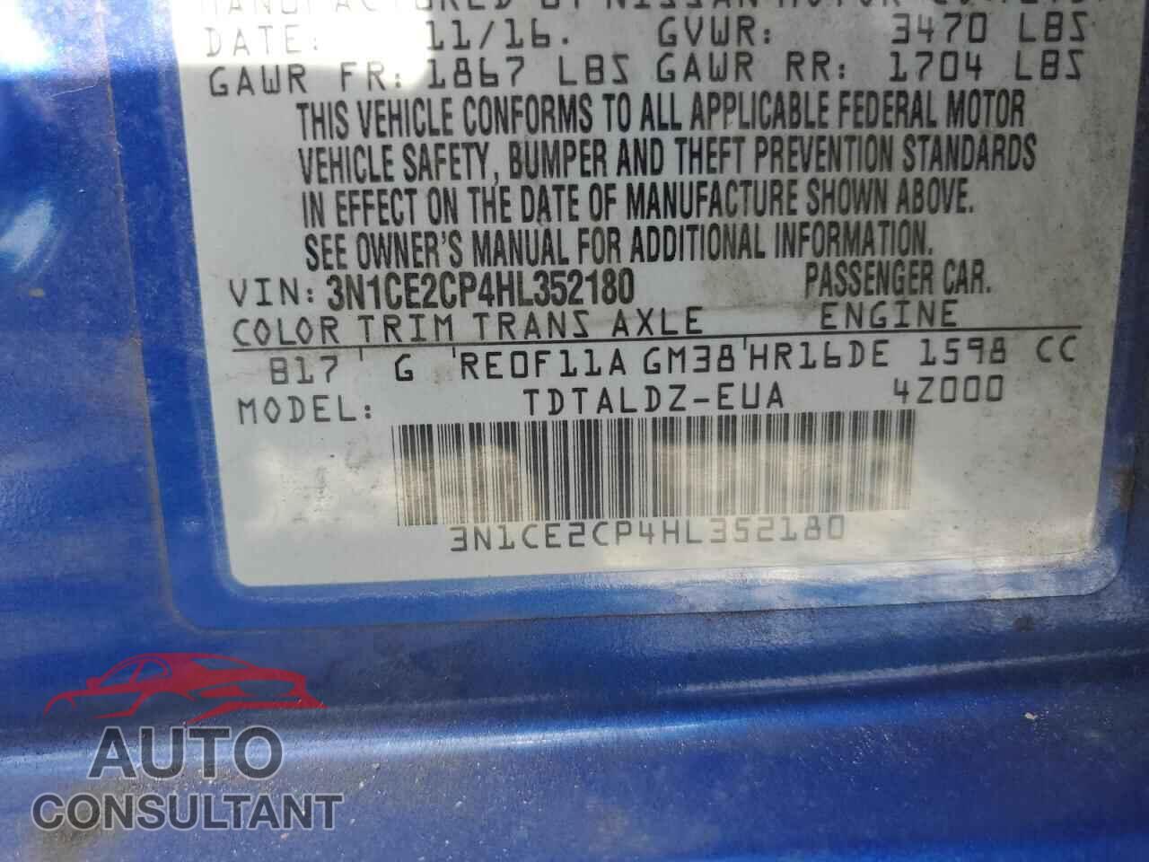 NISSAN VERSA 2017 - 3N1CE2CP4HL352180