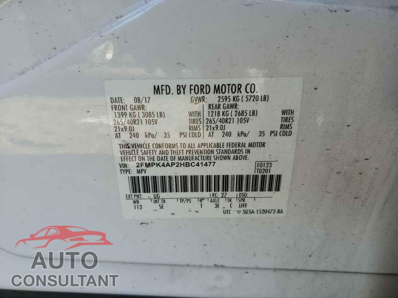 FORD EDGE 2017 - 2FMPK4AP2HBC41477