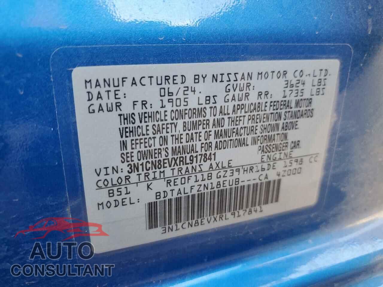 NISSAN VERSA 2024 - 3N1CN8EVXRL917841