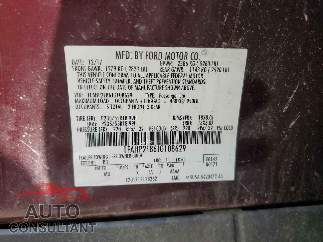 FORD TAURUS 2018 - 1FAHP2E86JG108629