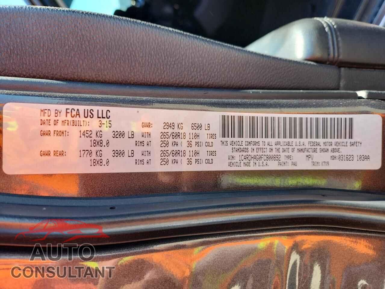 DODGE DURANGO 2015 - 1C4RDHAG0FC800892