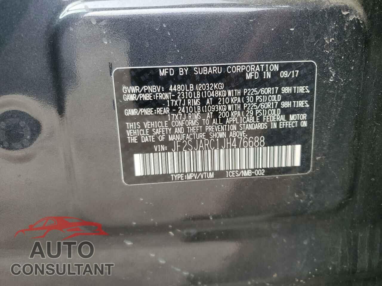 SUBARU FORESTER 2018 - JF2SJARC1JH476688