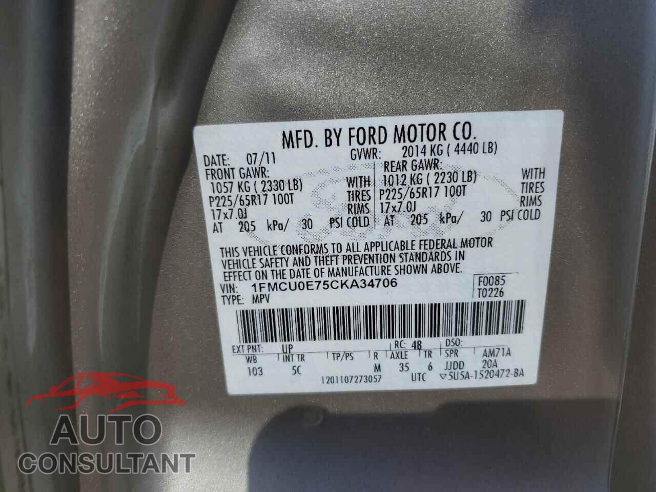 FORD ESCAPE 2012 - 1FMCU0E75CKA34706