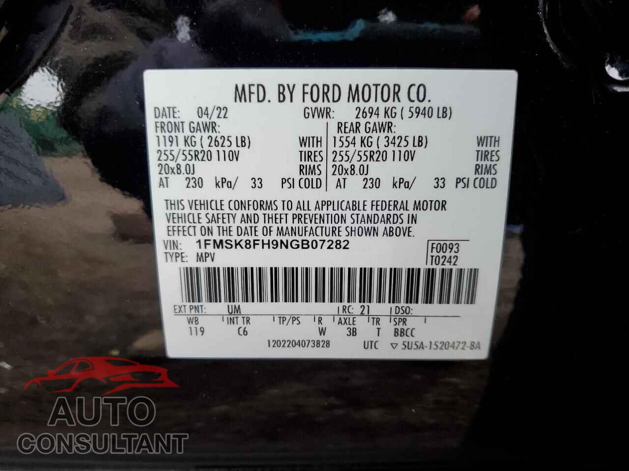 FORD EXPLORER 2022 - 1FMSK8FH9NGB07282