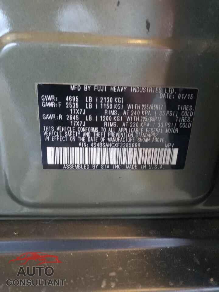 SUBARU OUTBACK 2015 - 4S4BSAHCXF3285669