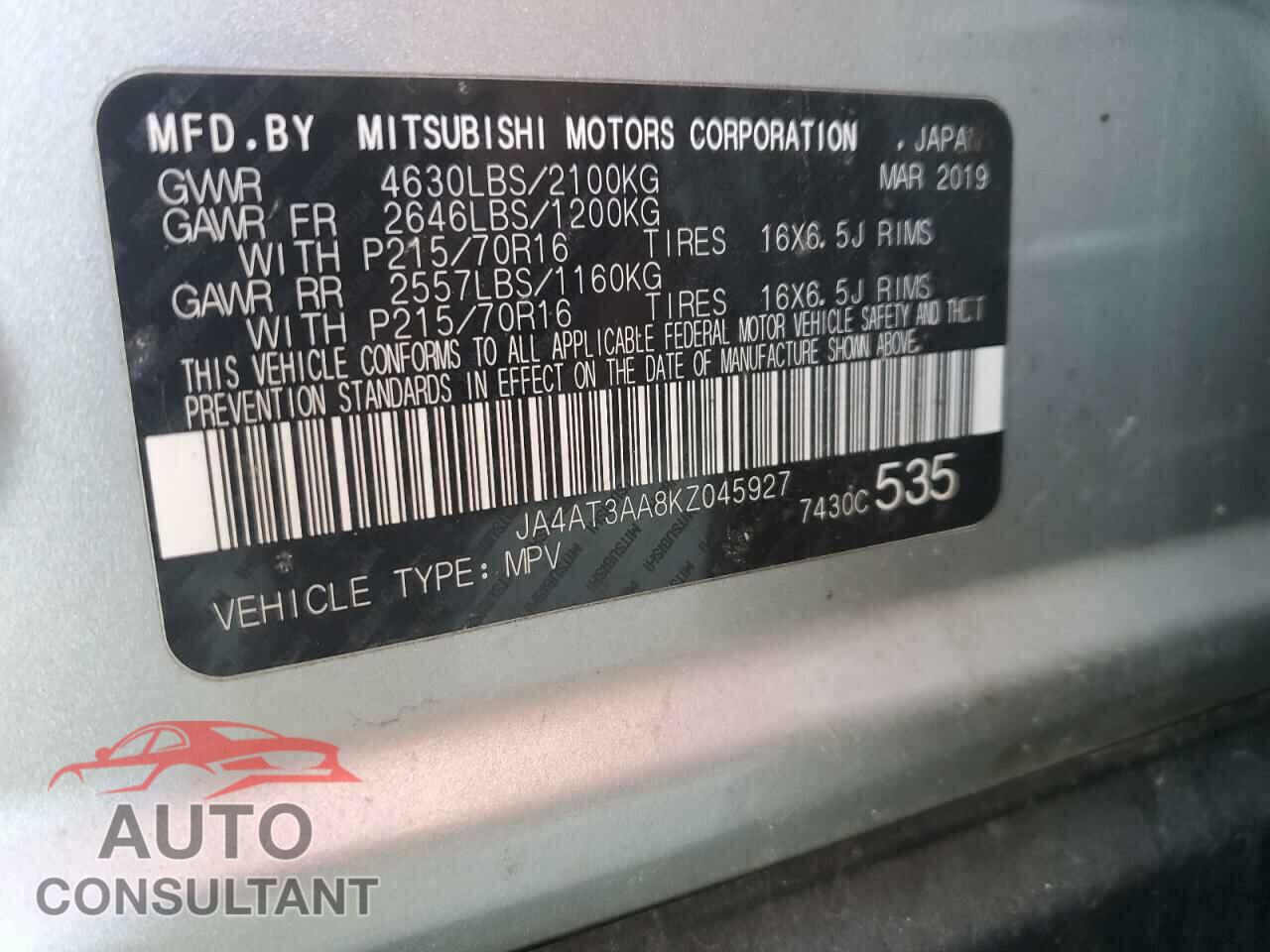 MITSUBISHI ECLIPSE 2019 - JA4AT3AA8KZ045927