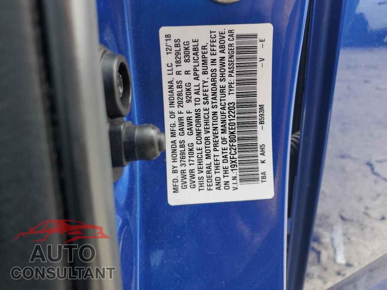 HONDA CIVIC 2019 - 19XFC2F80KE012203