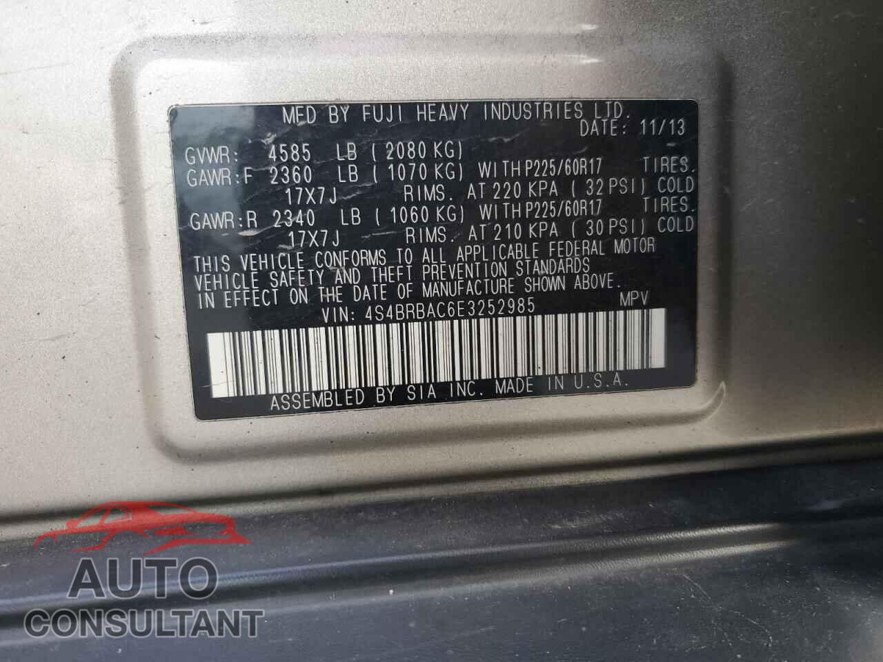 SUBARU OUTBACK 2014 - 4S4BRBAC6E3252985