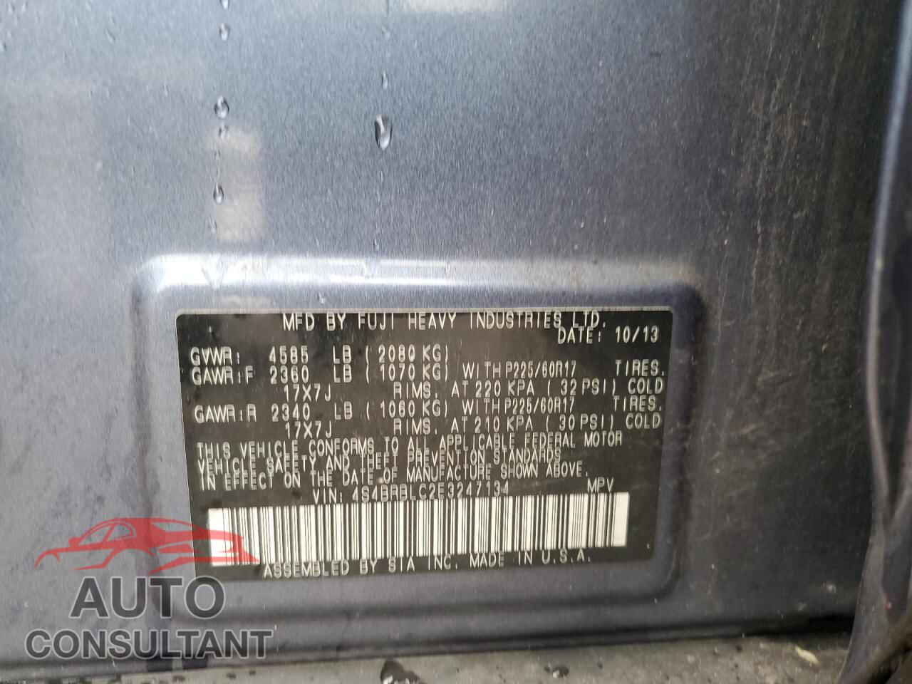 SUBARU OUTBACK 2014 - 4S4BRBLC2E3247134