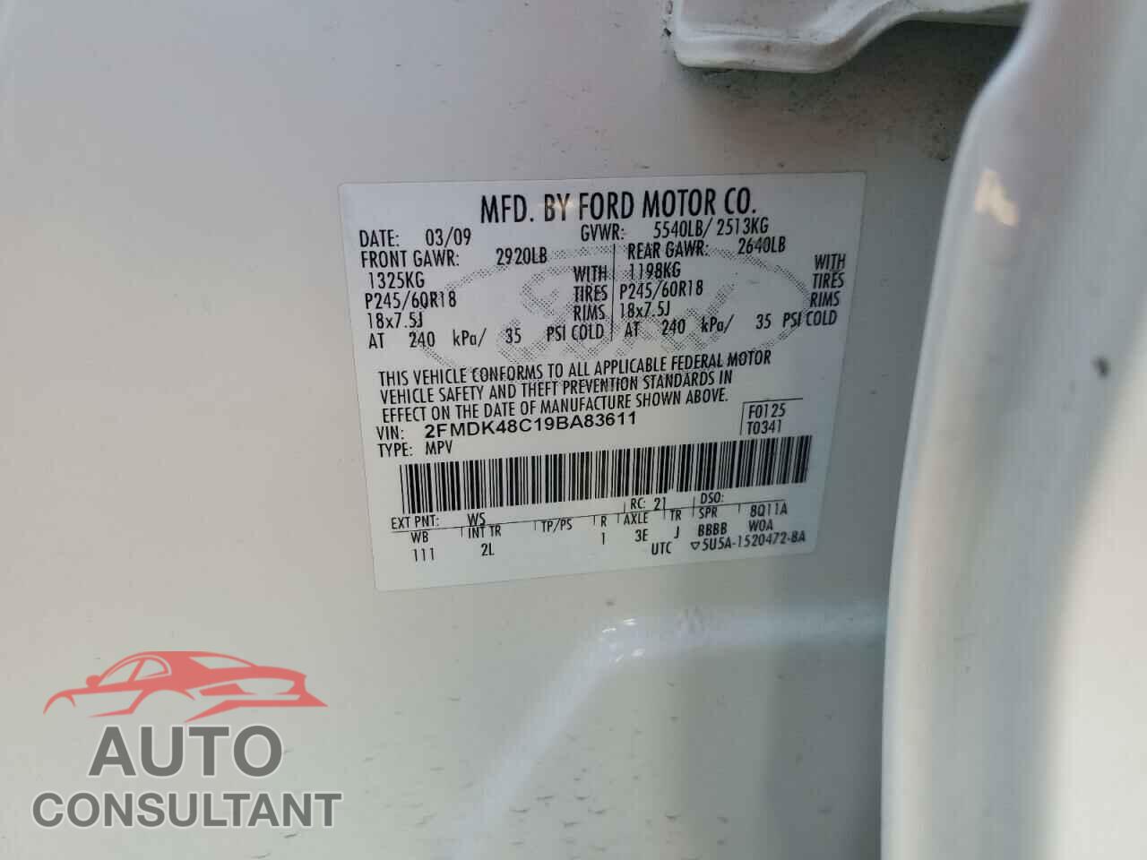 FORD EDGE 2009 - 2FMDK48C19BA83611